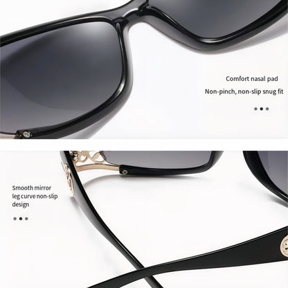 Lunettes de soleil polarisées pour femmes – Monture carrée surdimensionnée, branches ajourées, protection UV400, style rétro vintage pour la conduite, la plage et les activités en extérieur, cadeau idéal, noir bleu violet thé