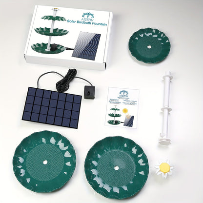 Fontaine à oiseaux solaire à 3 niveaux 3,5 W – Pompe de fontaine solaire pour décoration de jardin ou cour extérieure, sans câblage, vert foncé, bleu clair ou fontaine seule, options à un ou trois niveaux