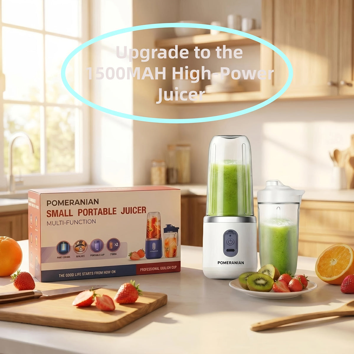 Mixeur personnel portable rechargeable par USB 1500 mAh – Blender à smoothies pour fruits et légumes en ABS de qualité alimentaire avec double tasse, mini mixeur multifonction pour la maison, les voyages et la salle de sport, coffret cadeau inclus