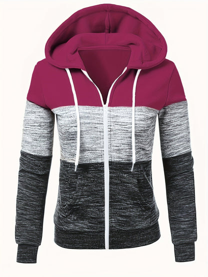 Sweat-shirt à capuche zippé pour femme, imprimé patchwork, veste décontractée ample, bleu paon, noir, rose foncé, mélangé, S M L XL XXL