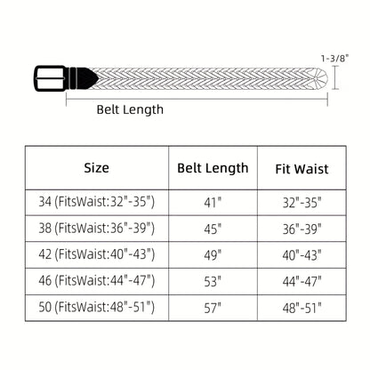 Men's Leather Braided Belt – Woven Hollow Design with Gold Zinc Alloy Buckle, Casual Dress Belt for Golf Pants Jeans Everyday Wear, Sizes 34" to 50", Great Gift for Dad