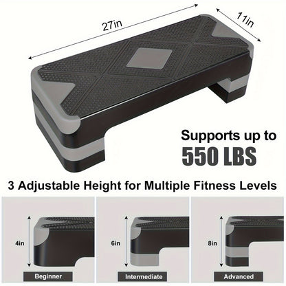 Plateforme de step aérobic réglable – 3 niveaux de hauteur (10/15/20 cm), stepper antidérapant pour entraînement cardio à domicile, planche d'exercice de step aérobic (6 couleurs)
