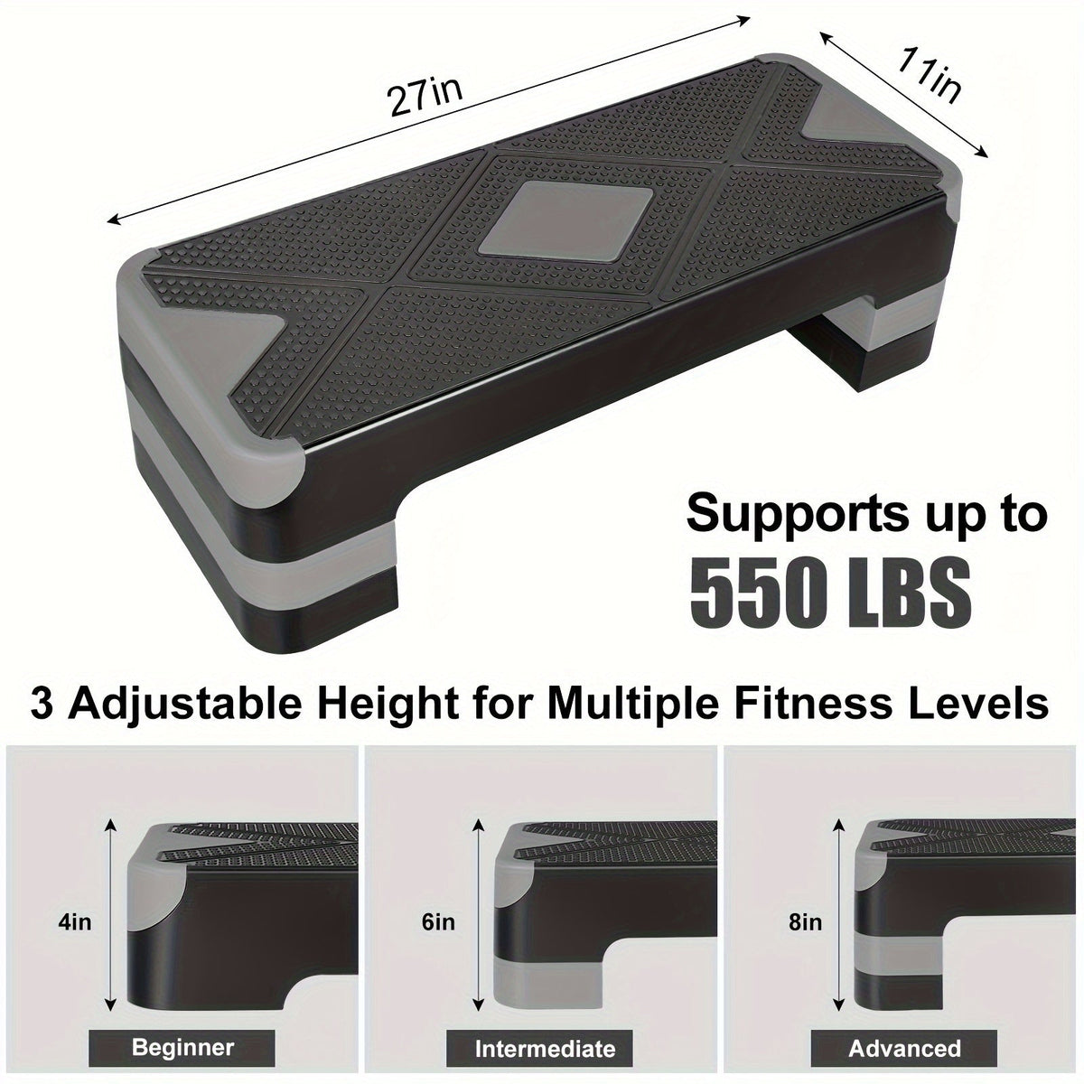 Plateforme de step aérobic réglable – 3 niveaux de hauteur (10/15/20 cm), stepper antidérapant pour entraînement cardio à domicile, planche d'exercice de step aérobic (6 couleurs)