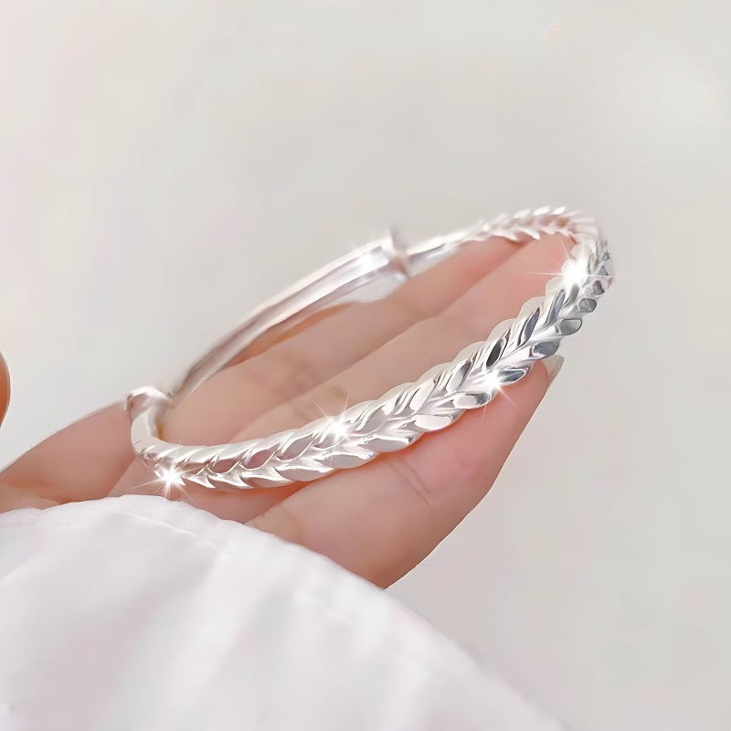 Bracelet chaîne épi bohème en argent sterling 999 pour femme – Bracelet en argent pur ajustable sans placage, bijou élégant à porter au quotidien, cadeau pour anniversaire, Saint-Valentin, fête