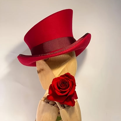 Chapeau Fedora en feutre 100 % laine avec ruban pour femmes et hommes – Haut-de-forme asymétrique ajustable pour église, fêtes et mariages, couvre-chef élégant disponible en 10 couleurs, cadeau de Noël idéal