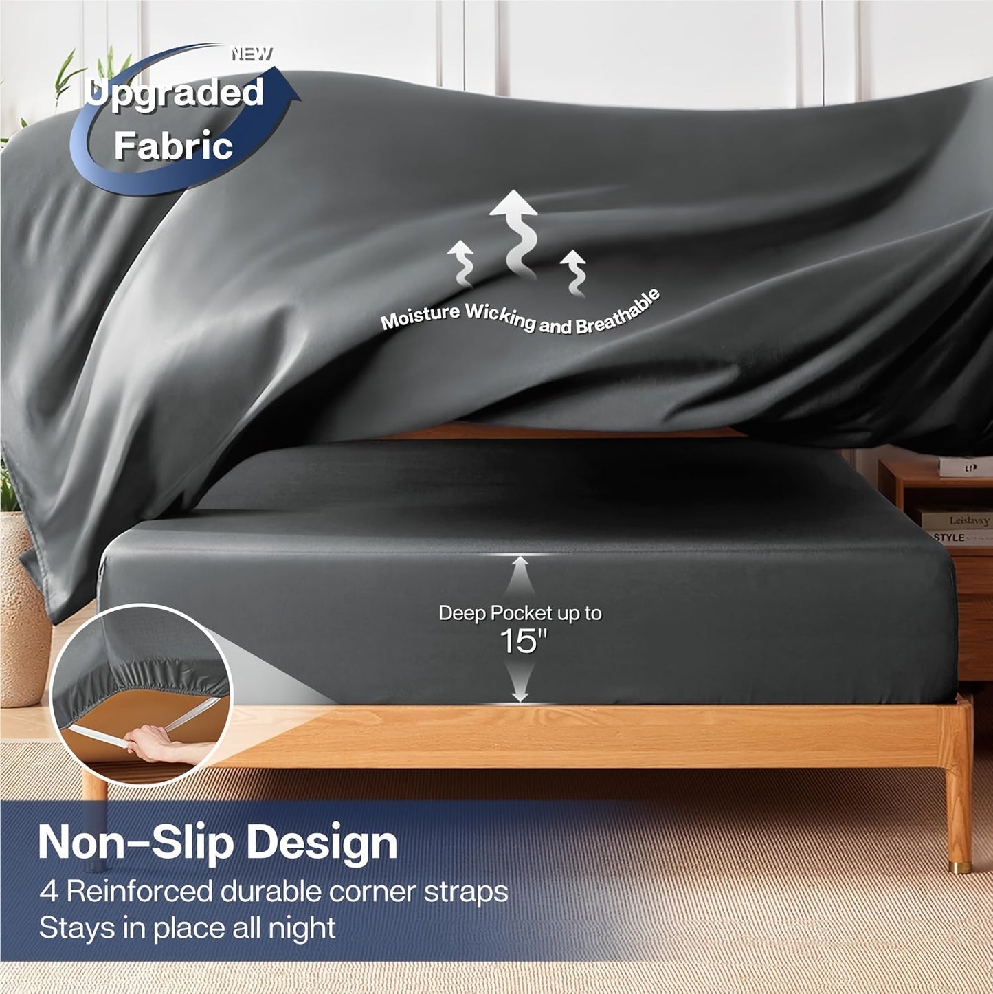Cooling Bed Sheets Set Queen Size 6 Piece, Ultra Soft Breathable Sheets for Hot Sleepers, 17-Inch Deep Pocket Double Stitching Wrinkle-Free, Microfiber Bedding Set for Home Bedroom Christmas Gift