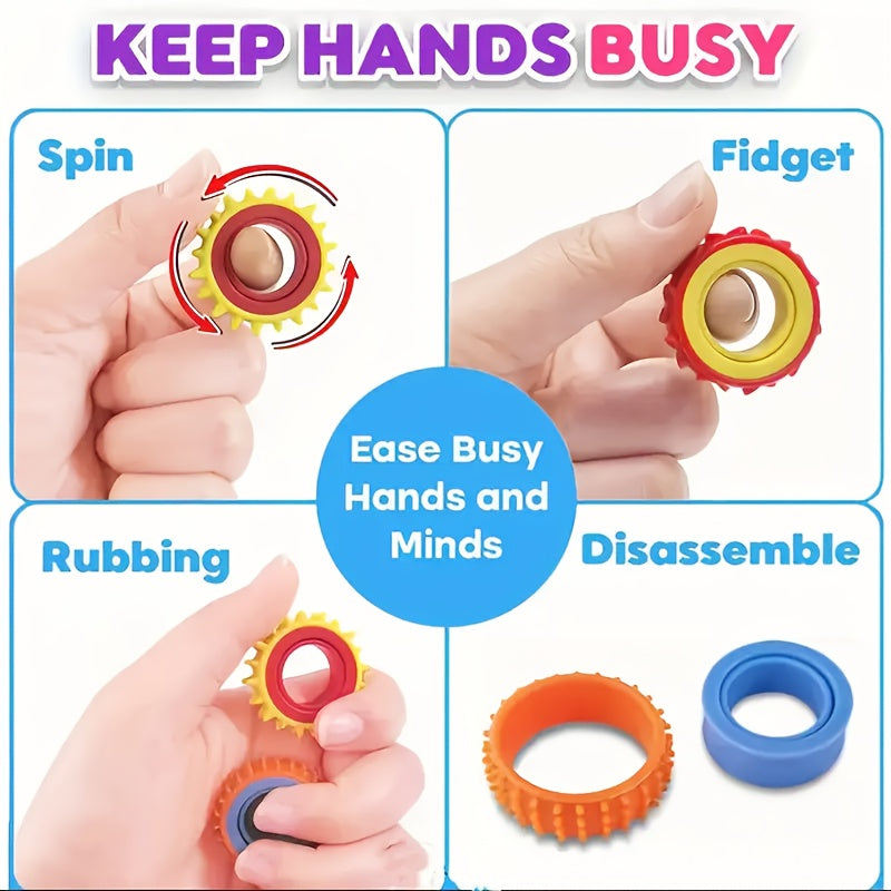 Bagues sensorielles tournantes pour enfants, lot de 4/6/8, bagues texturées anti-stress, jouet apaisant pour autisme, soulagement de l'anxiété, prix de classe, cadeau de Noël, couleurs mélangées