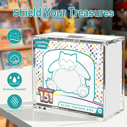 ETB Acrylic Display Case with 99% UV Block & Magnetic Lid - Clear Stackable Protector Box for Pokemon Elite Trainer Box & Booster Bundle Collectors, 6mm Thick, UV Resistant (ETB Not Included)