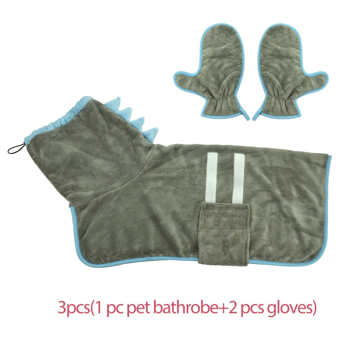 Peignoir de bain en microfibre pour chiens et chats avec gants de séchage - Peignoir ultra-doux à séchage rapide, serviette ajustable pour temps froid, plage et piscine (1 peignoir + 2 gants)
