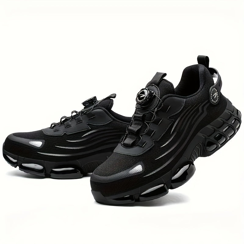 Chaussures de travail respirantes pour hommes – Chaussures de sécurité durables avec bandes réfléchissantes, semelle légère et amortissante pour l'industrie, la construction et un usage quotidien, disponibles en noir et gris, tailles US 6 à 11