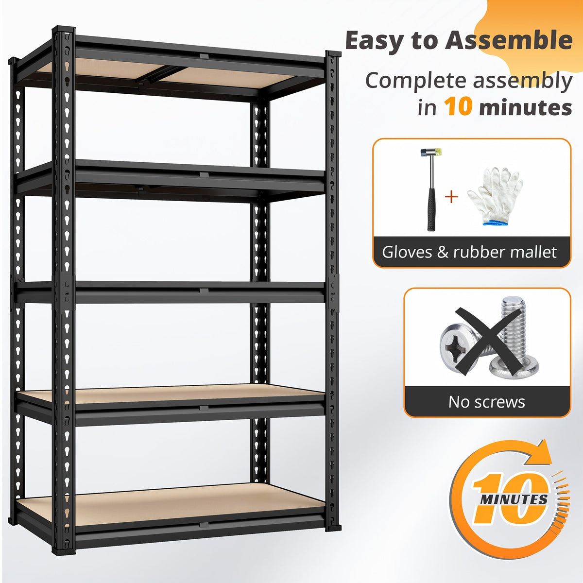 Étagère de rangement robuste en métal à 5 niveaux pour garage, 907 kg (2000 lb) – Étagère de rangement en acier réglable de 152 à 183 cm pour garage, sous-sol, garde-manger, cuisine et entrepôt, assemblage sans outils, noir