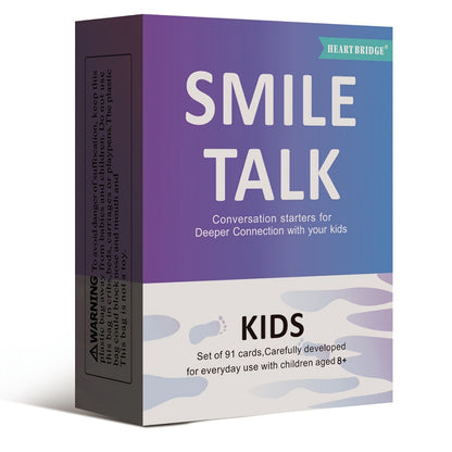 Jeu de cartes de conversation parent-enfant Smile Talk - 91 cartes avec 90 amorces de conversation significatives pour stimuler la pensée créative et les liens familiaux, activité amusante pour une soirée en famille, cadeau d'anniversaire et de vacances