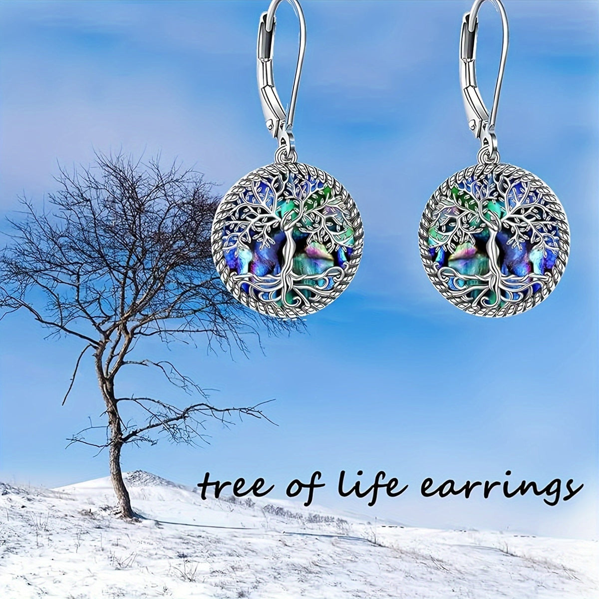 Boucles d'oreilles pendantes Arbre de vie en argent sterling 925 et nacre d'ormeau pour femme – Parure de bijoux spirituels bohèmes