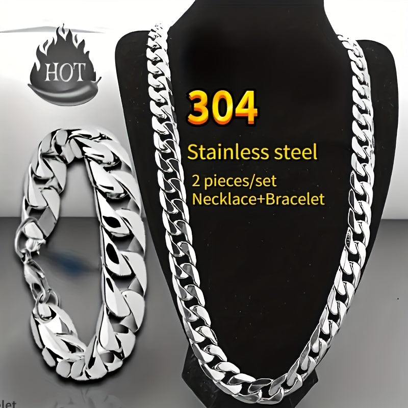 Ensemble collier et bracelet hip-hop punk en acier inoxydable pour hommes, 2 pièces – Bijoux à chaînes assorties pour couples, accessoires streetwear, disponible de 18 à 30 pouces, déclaration de mode audacieuse pour hommes et femmes