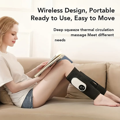 Masseur de jambes à compression d'air sans fil, 3 intensités, soulagement pour mollets, cuisses, pieds et genoux, appareil rechargeable et portable pour la maison, le bureau et les voyages, gris noir