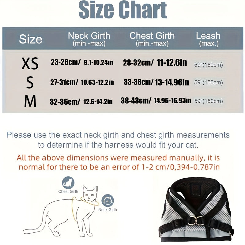 Harnais gilet avec laisse pour chat et chien, anti-fugue, en maille respirante, réglable et anti-traction pour promenades et dressage en extérieur
