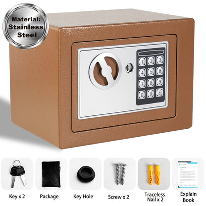 Coffre-fort ignifuge pour la maison avec clavier numérique, clés et verrouillage par code – Inclut sac ignifuge pour espèces, éclairage à détecteur et étagère réglable pour argent et objets de valeur au bureau ou à la maison