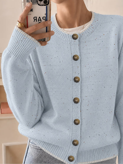 Cardigan décontracté pour femme à boutons, manches longues, col rond, maille colorée | Haut élégant et léger en tissu extensible à motif pois bonbon, tailles S M L XL