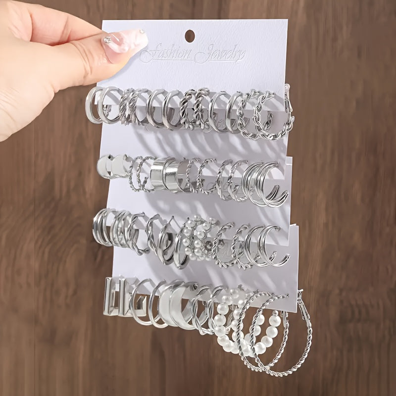 Lot de 48 paires de créoles pour femme, design géométrique et cœur élégant avec perles fantaisie et tiges en acier inoxydable pour le quotidien, les fêtes et les cadeaux