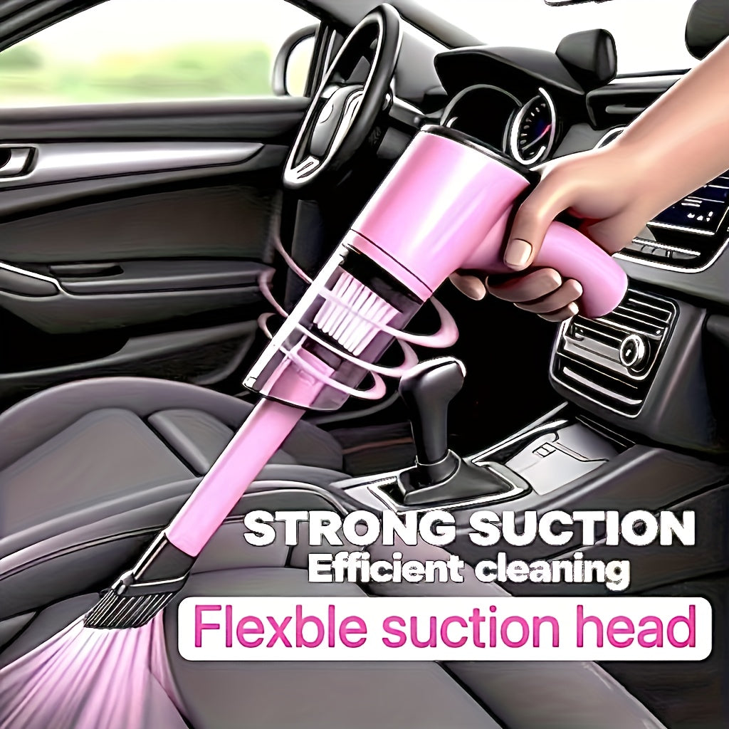 Mini aspirateur de voiture portable rose, forte aspiration, nettoyage humide et sec pour poils d'animaux, multifonctionnel, sans fil, design mignon pour femmes et filles