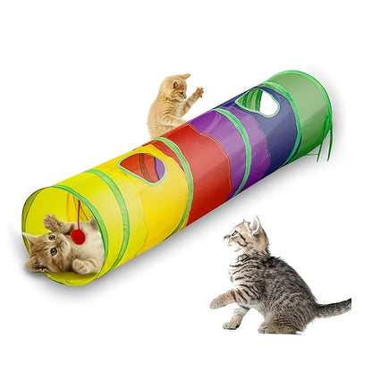 Tunnel pour chat pliable avec balle et ouvertures – Jouet tube arc-en-ciel à 3 voies en forme de S, pliable et connectable pour chats et chatons d'intérieur, configuration de jeu personnalisable