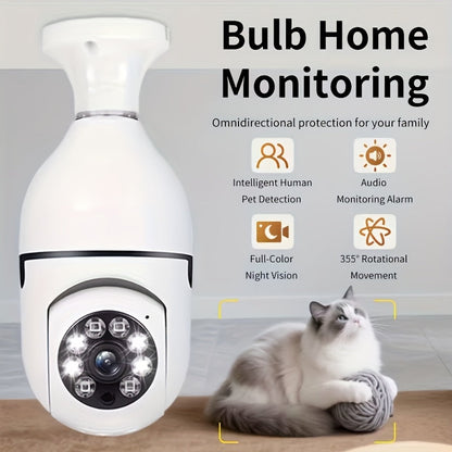 Lot de 2 caméras de sécurité ampoule 4 MP sans fil panoramique 360° HD WiFi 5 GHz/2,4 GHz, vision nocturne, audio bidirectionnel, contrôle par application, caméra de surveillance pour intérieur, maison, garage et animaux.