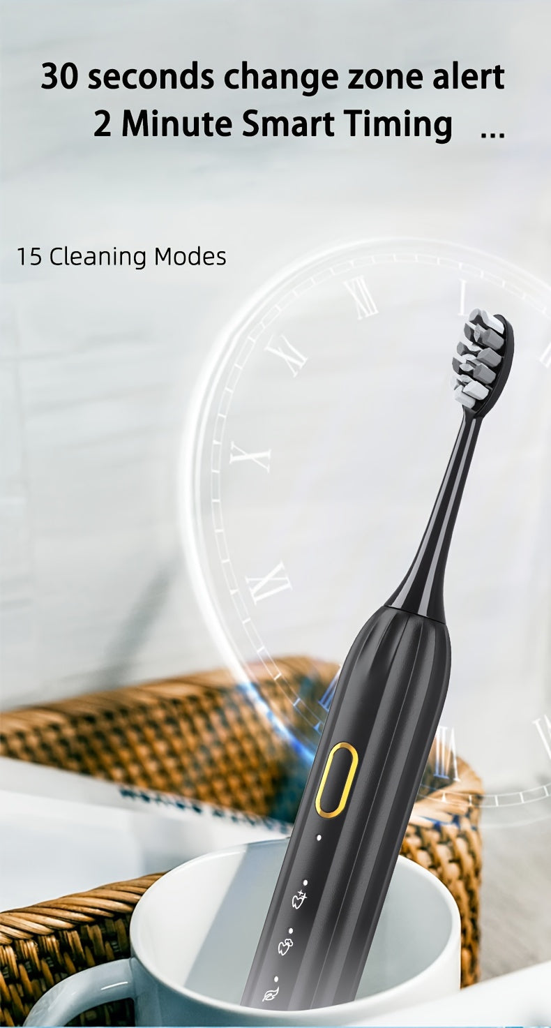 Sonic Electric Toothbrush IPX8 Waterproof USB Rechargeable with 5 Replacement Brush Heads Smart Timer Metal Shaft for Adults Men Women Couple Style Rechargeable Oral Care