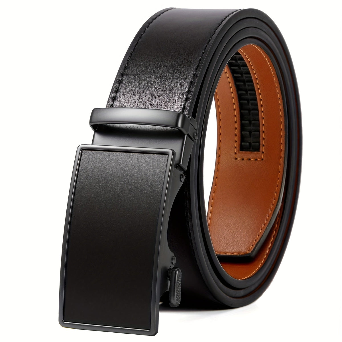 Ceinture à cliquet pour homme en cuir véritable 35 mm – Conception ajustable sans trou avec boucle automatique et coffret cadeau, tailles 28" à 52", ceinture décontractée et professionnelle pour homme en bleu marine, noir, marron