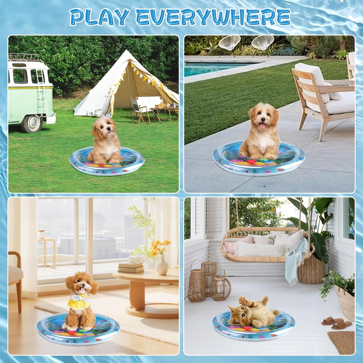 Tapis de jeu aquatique interactif pour chat avec poissons flottants – Jouet sensoriel en PVC anti-éclaboussures pour chats d'intérieur, sans pile nécessaire, tapis ludique anti-ennui pour races  moyennes