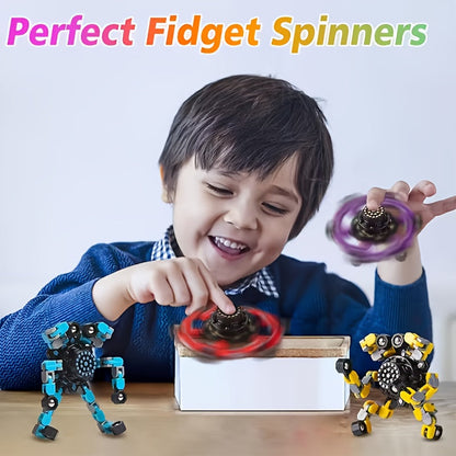 Transforming Finger Spinner Robot Toy 12 Piece Set Random Color Deformation Fidget Spinner Sensory Toy for Teens Kids Birthday Graduation Christmas Halloween Party Gift