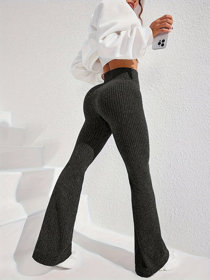 Pantalon évasé taille haute pour femme, gainant, texturé en maille côtelée large, extensible, pour yoga, fitness, course à pied ou décontracté, XS-L, 4 couleurs