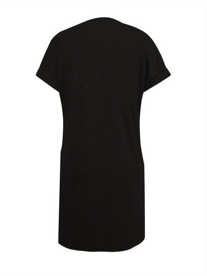 Women's Casual Loose-Fit Solid Color Short Sleeve Tunic Dress V-Neck Knit Stretch Comfortable Everyday Summer Spring Fall S M L XL XXL