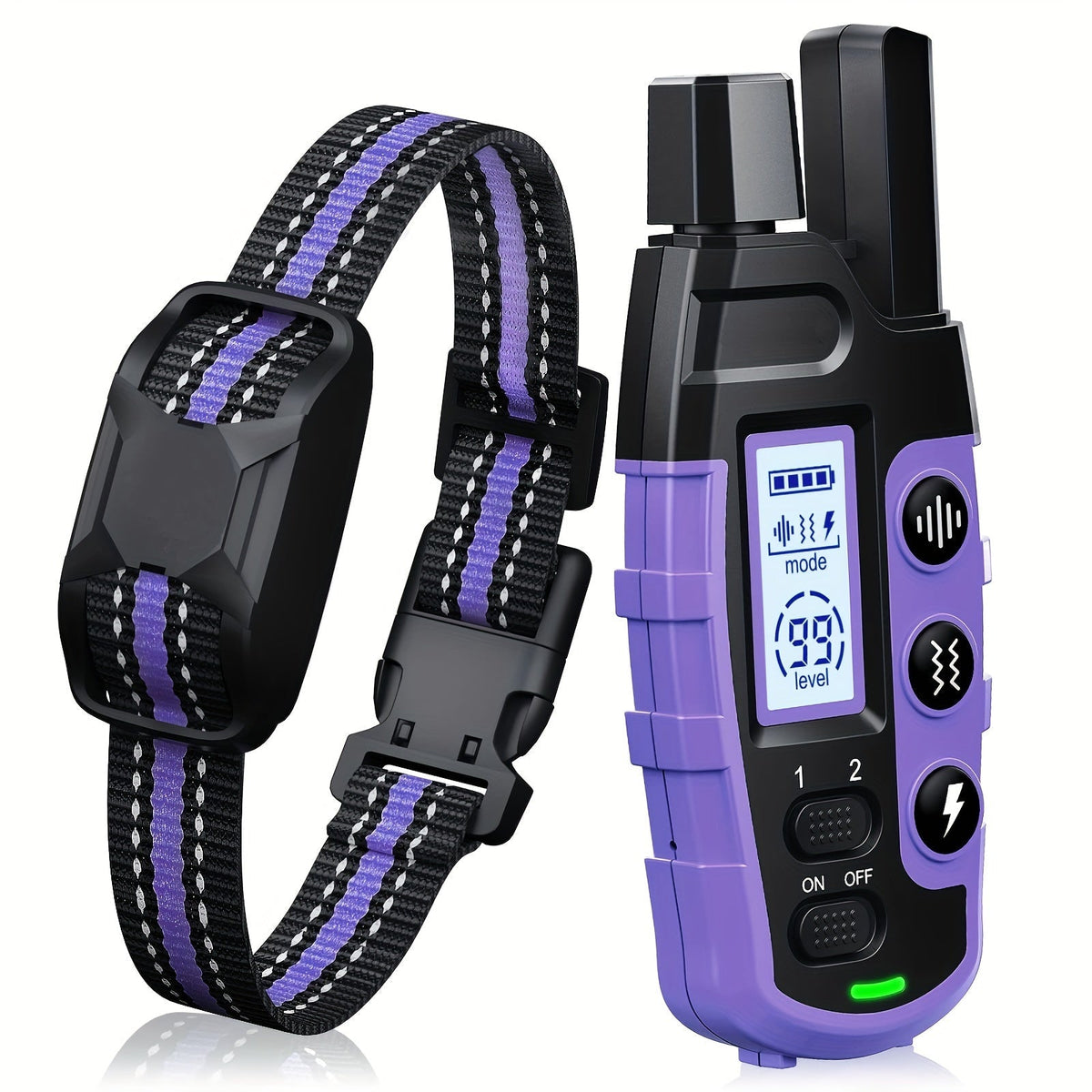 Collier de dressage pour chien avec télécommande – Portée de 1265 m, modes choc, vibration et bip, collier électrique rechargeable pour chiens de petite à grande taille (2 à 68 kg), options pour 1 ou 2 chiens, violet