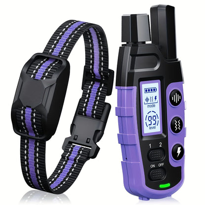 Collier de dressage pour chien avec télécommande – Portée de 1265 m, modes choc, vibration et bip, collier électrique rechargeable pour chiens de petite à grande taille (2 à 68 kg), options pour 1 ou 2 chiens, violet