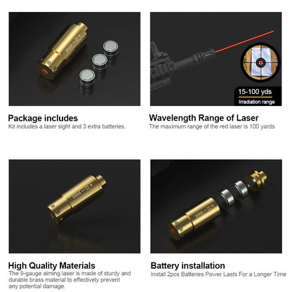 Kit de réglage laser multi-calibres pour 9mm, 45ACP, 223REM, 308WIN, 380ACP, 38SPL, 12GA – Appareil de réglage laser rouge haute précision pour fusils et pistolets, installation facile, inclut 2 jeux de piles