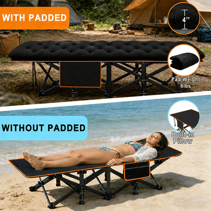 Lit pliant ultra-résistant supportant jusqu’à 285 kg avec matelas en option – Lit de camp portable avec pieds de support multiples, poches latérales et oreiller, lit d'appoint toutes saisons de 150 à 195 cm, peu encombrant