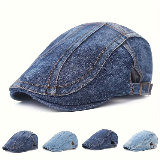 Béret en jean délavé pour hommes et femmes – Casquette gavroche vintage réglable, chapeau d'artiste unisexe pour le printemps et l'été – Idéal avec un jean et des tenues décontractées