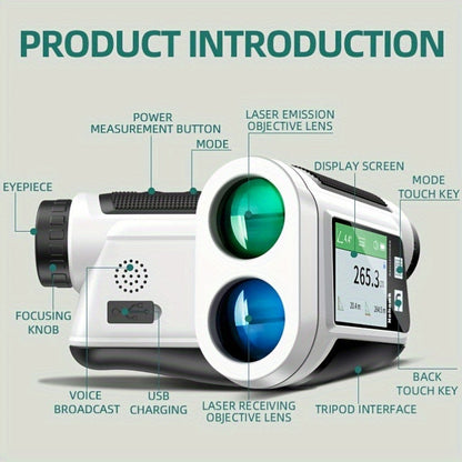 Télémètre laser Nohawk 1000 yards avec écran couleur latéral, rechargeable par USB, synthèse vocale en anglais, compensation de pente, alertes par vibration, 9 modes, unités M/Yard/Ft pour golf, chasse, disc golf, noir/blanc