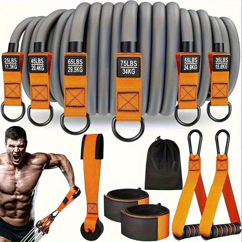 Ensemble de bandes de résistance robustes de 136 kg, kit de musculation pour salle de sport à domicile avec poignées, ancrage de porte et sangles de cheville, entraînement complet du corps pour le renforcement musculaire, la tonification et la rééducation