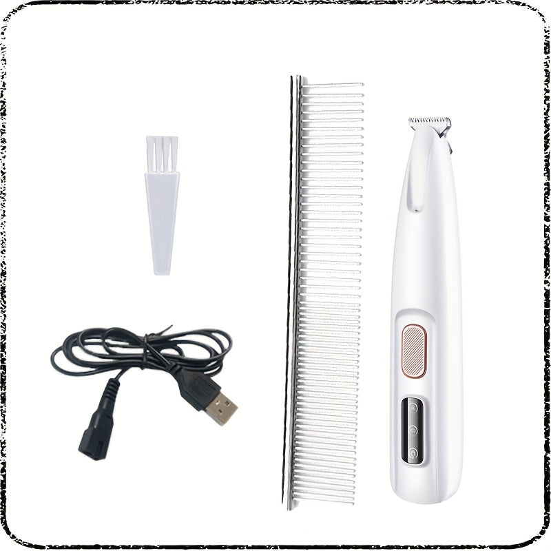 Electric Pet Grooming Clipper Kit with Comb - Quiet USB Rechargeable & Battery Powered Hair Trimmer for Dogs Cats Rabbits Small Animals - Cordless Low Noise Shears Set for Home Salon Use
