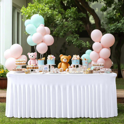Nappe en élasthanne élastique avec jupe méduse, tissu polyester épais, opaque et hautement extensible pour tables de 4 et 6 pieds, idéale pour fêtes, anniversaires, mariages, banquets, hôtels, conférences et salons professionnels