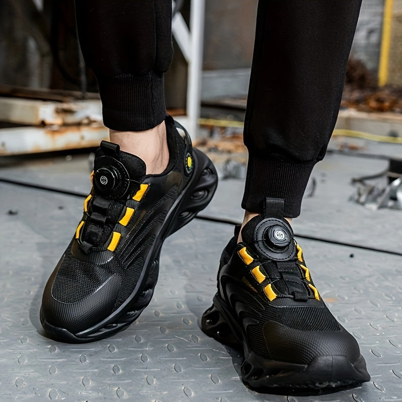 Chaussures de sécurité à embout d'acier pour hommes, largeur large, anti-perforation avec boucle rotative – Bottes de travail antidérapantes et rembourrées pour la construction, l'industrie et l'entrepôt, tailles US 6,5–13,5