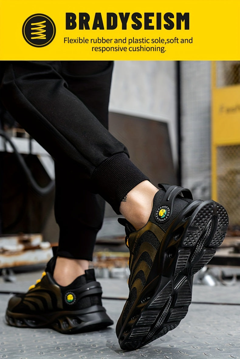 Chaussures de sécurité à embout d'acier pour hommes, largeur large, anti-perforation avec boucle rotative – Bottes de travail antidérapantes et rembourrées pour la construction, l'industrie et l'entrepôt, tailles US 6,5–13,5