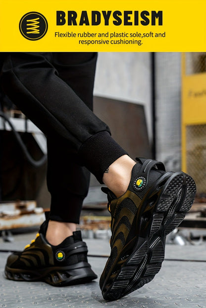 Chaussures de sécurité à embout d'acier pour hommes, largeur large, anti-perforation avec boucle rotative – Bottes de travail antidérapantes et rembourrées pour la construction, l'industrie et l'entrepôt, tailles US 6,5–13,5