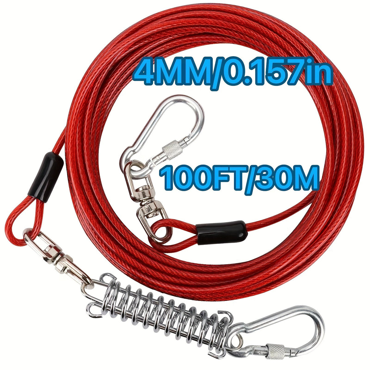 Laisse pour chien ultra-résistante de 1,8, 3, 4,5, 9, 15, 23 ou 30 mètres, câble d'attache d'entraînement pour grands chiens jusqu'à 225 kg, corde de course durable et résistante aux morsures pour le jardin