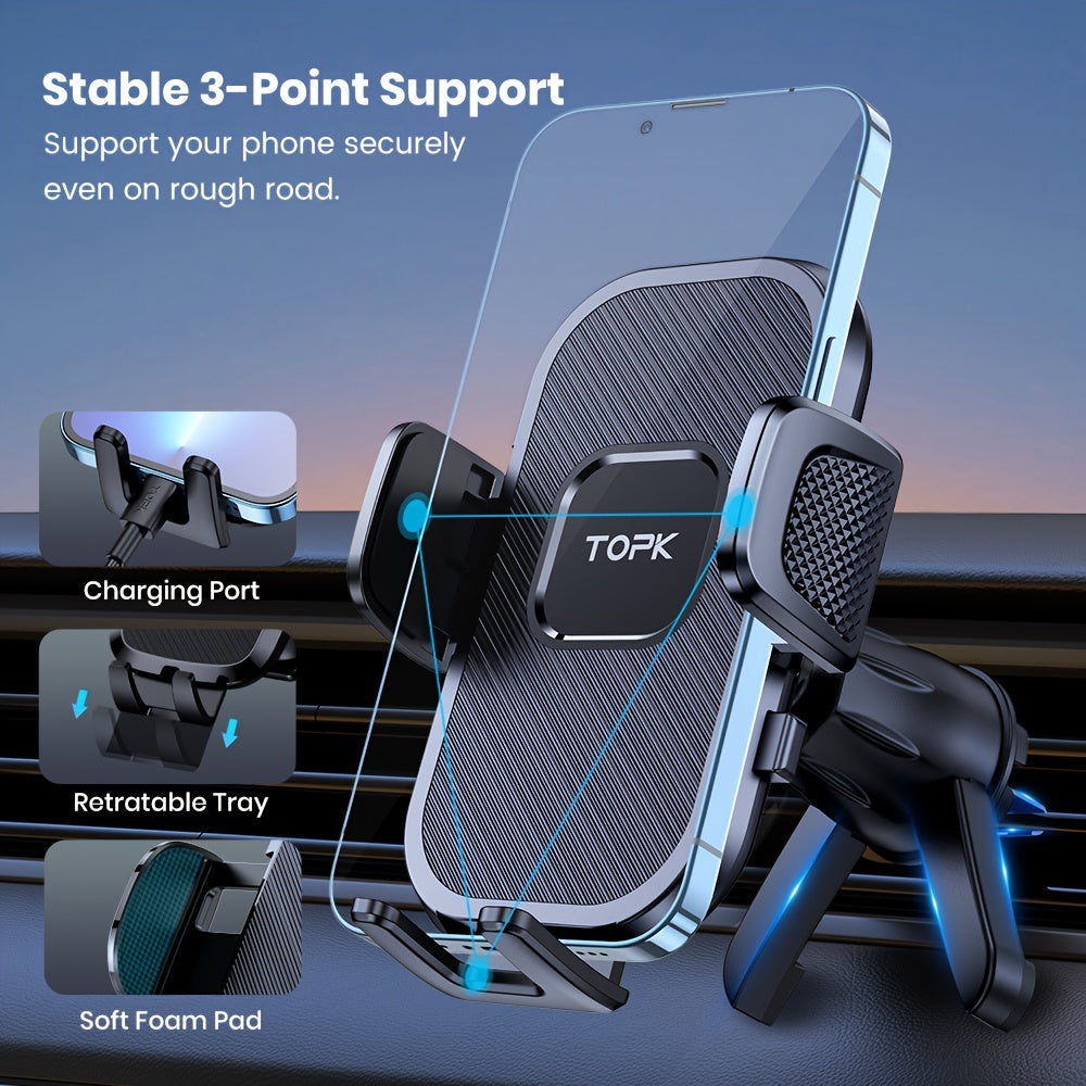 Car Phone Holder Air Vent Mount with Upgraded Metal Hook – Universal Fit for All Smartphones, 360° Rotation, Secure Grip Cell Phone Car Mount for iPhone, Samsung, Android & More, Easy One-Hand Installation