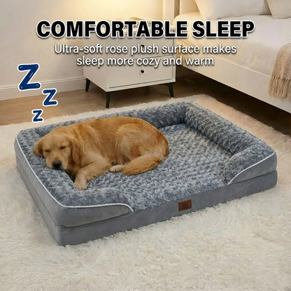 Lit orthopédique pour chien extra large lavable – Canapé en mousse à mémoire de forme en forme de C avec housse amovible, fond antidérapant et rebord de soutien pour chiens de grande et très grande taille, gris
