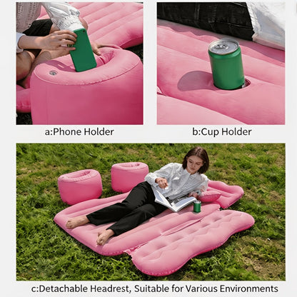 Matelas gonflable de voiture pour SUV et berline, matelas pneumatique floqué doux pour siège arrière, tapis de couchage pliable et portable pour camping, voyages et pique-niques – Pompe à air et sac de rangement inclus, noir, gris, beige, rose