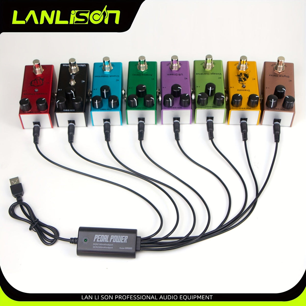 Alimentation isolée à 8 ports pour pédales de guitare avec recharge USB – Sorties CC 9V, 12V, 18V sans bruit pour pédales d'effet et accessoires, compatible avec la plupart des pedalboards