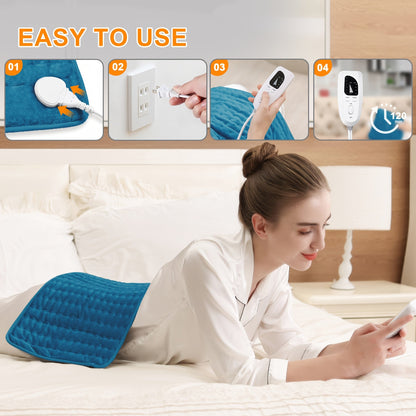 Coussin chauffant extra large 60 cm x 30 cm pour le dos, le cou et les épaules – 6 réglages de chaleur, arrêt automatique, utilisation humide/sèche, flanelle lavable, cadeau idéal